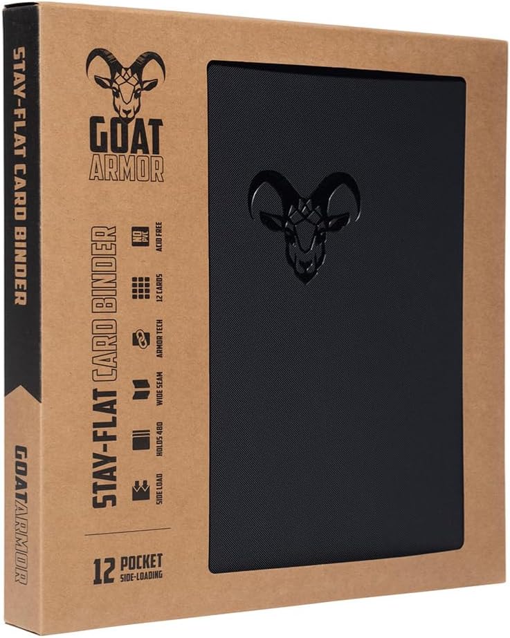 12-Pocket Trading Card Binder, 480 Card Capacity, "Stay-Flat" Design, Water-Resistant by Goat Armor (Black)