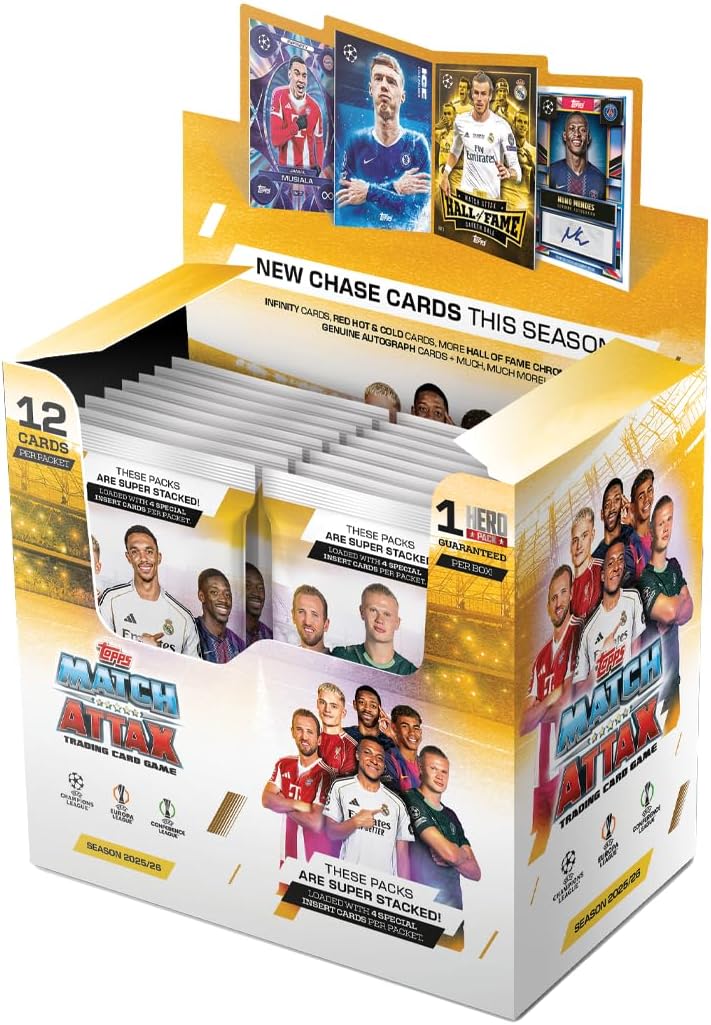 Topps UCC Match Attax 2025/26 - Full Box - contains 32 packets with 4 special insert cards per packet (12 cards per packet).