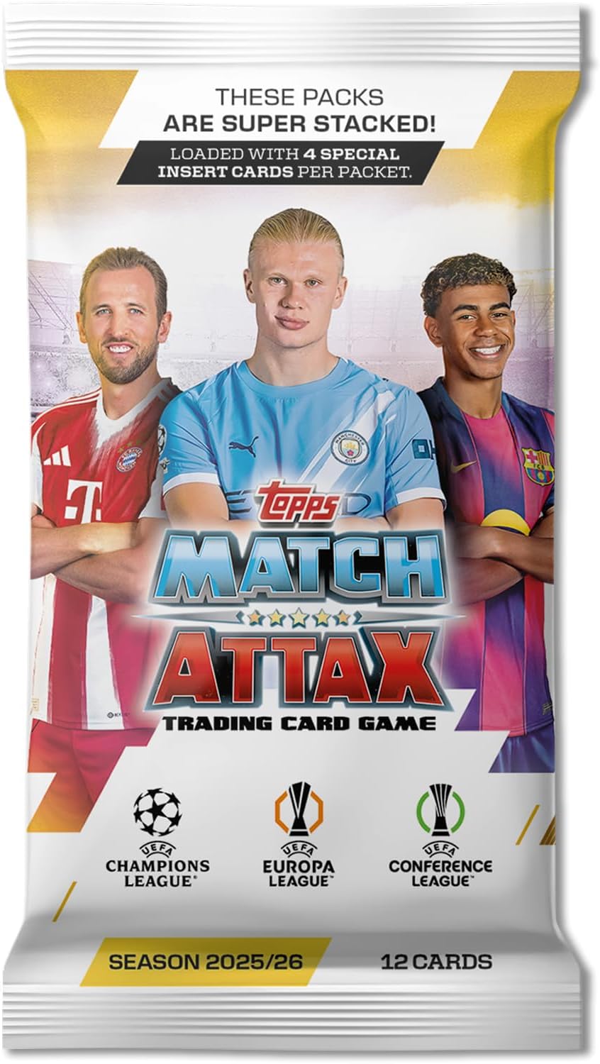 Topps UCC Match Attax 2025/26 - Full Box - contains 32 packets with 4 special insert cards per packet (12 cards per packet).
